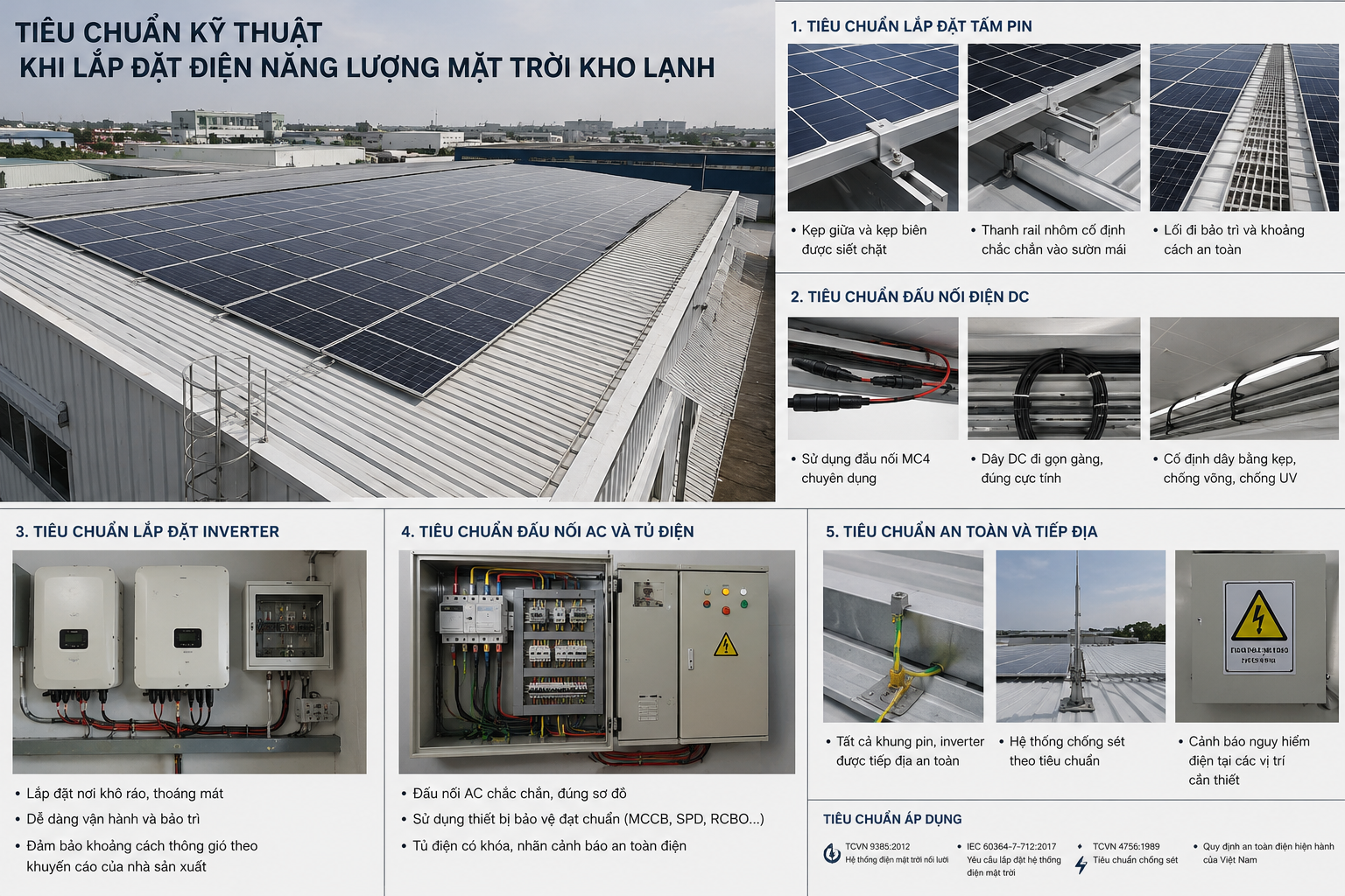Tiêu chuẩn kỹ thuật khi lắp đặt điện năng lượng mặt trời kho lạnh